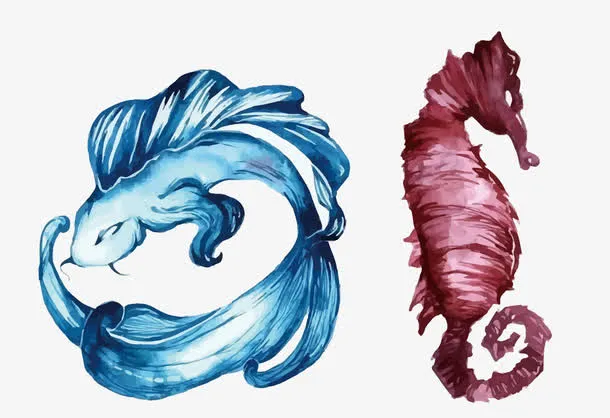 矢量水彩海洋生物免抠
