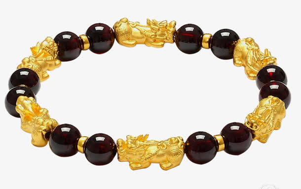 黄金硬金转运珠貔貅手链免抠