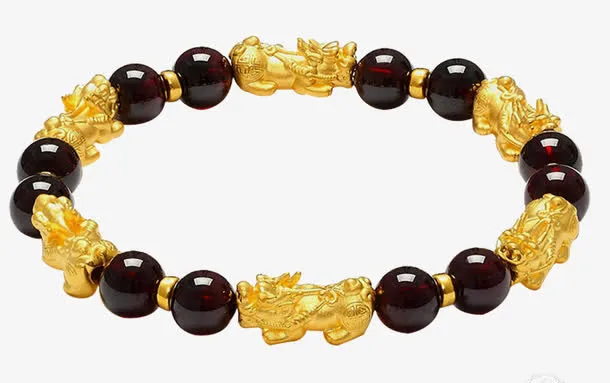 黄金硬金转运珠貔貅手链免抠