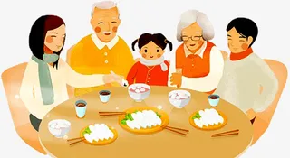 黄色中国风团圆一家人免抠