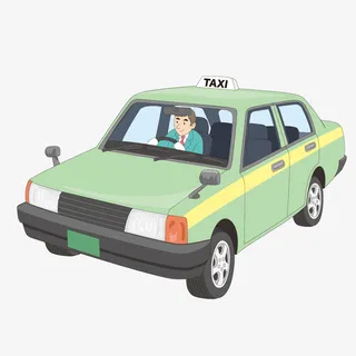 手绘卡通绿色立体出租车免抠