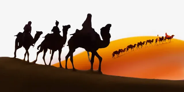 沙漠骆驼丝路商队免抠