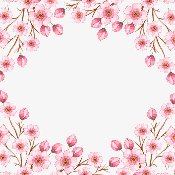 手绘粉色桃花边框免抠