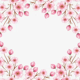 手绘粉色桃花边框免抠