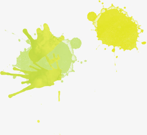 春天黄绿色飞溅墨迹装饰免抠