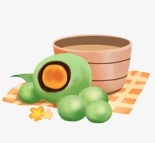 青团桌布碗女孩免抠