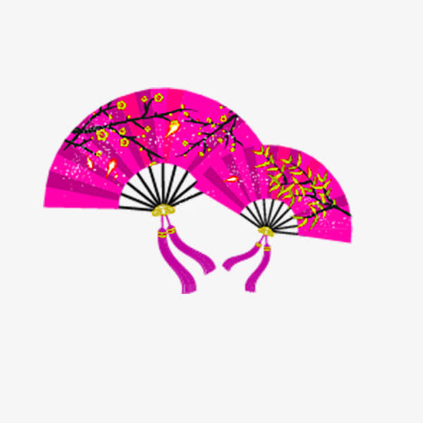 红色复古扇子免抠