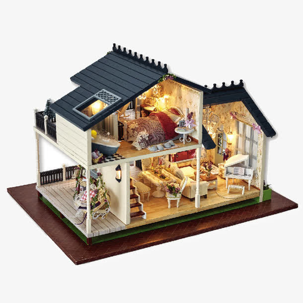 diy小屋仿真建筑拼装玩具免抠