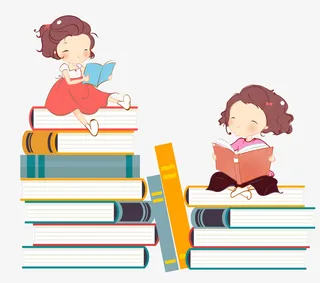 创意卡通看书的女孩免抠