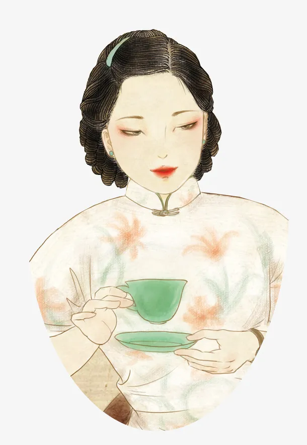 手绘水彩人物插画民国复古风女人免抠