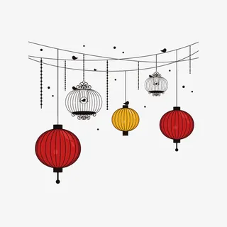 红黄灯笼高高挂免抠