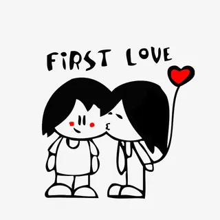 简笔手绘嘟嘴亲吻男孩的女孩素材免抠