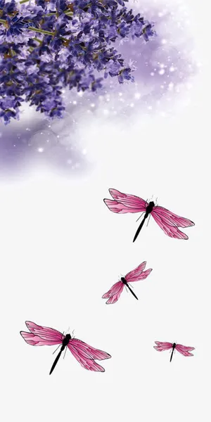 薰衣草与蜻蜓素材下载免抠