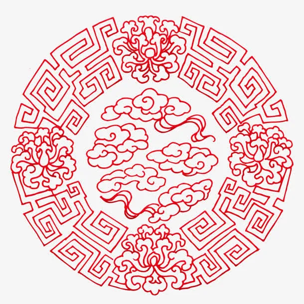 古典圆形祥云线条底纹免抠素材免抠