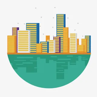 黄色城市剪影免抠