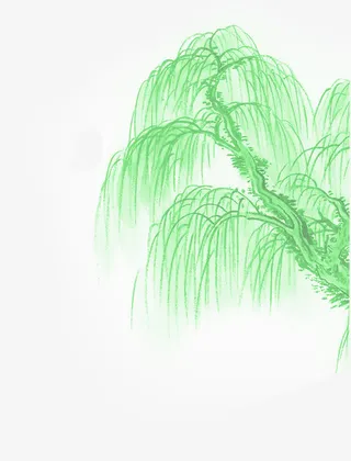 绿色树枝山水美景免抠