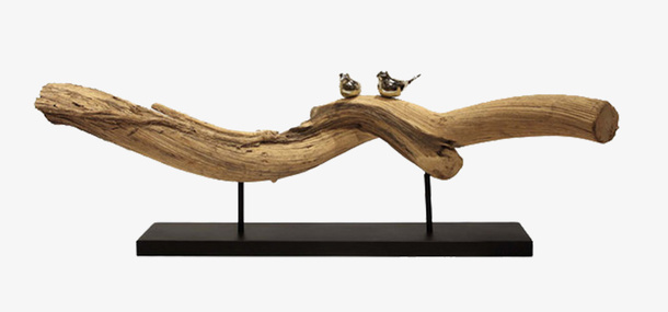 木头与鸟装饰摆件免抠