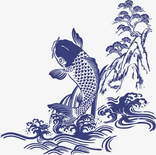 蓝色鲤鱼免抠