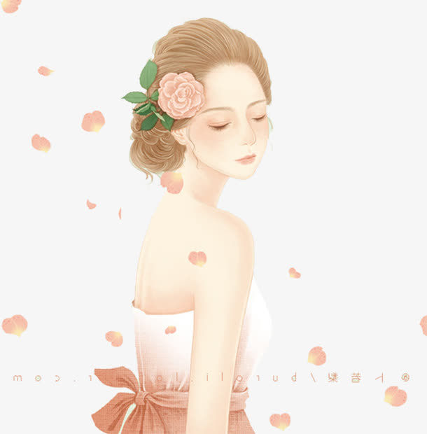 春天戴着花朵的女人免抠