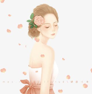 春天戴着花朵的女人免抠