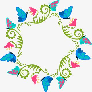 绿色春季花朵花圈免抠