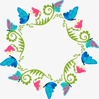 绿色春季花朵花圈免抠