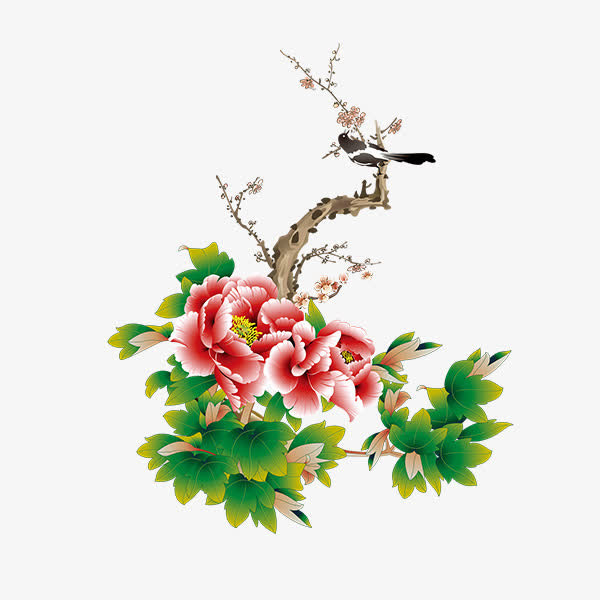 元宵春节新年牡丹花梅花免抠