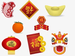 中国风卡通可爱矢量元素免抠