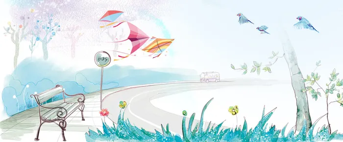 春天梦幻手绘蓝色banner背景高清