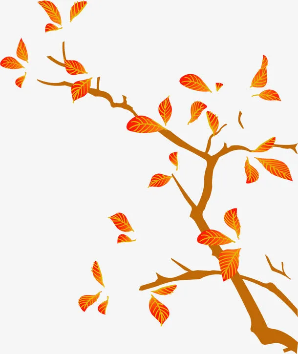 手绘秋季花朵树枝装饰免抠
