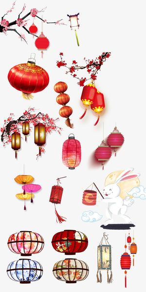 中国风梅花灯笼合集免抠 中国风梅花灯笼合集免抠