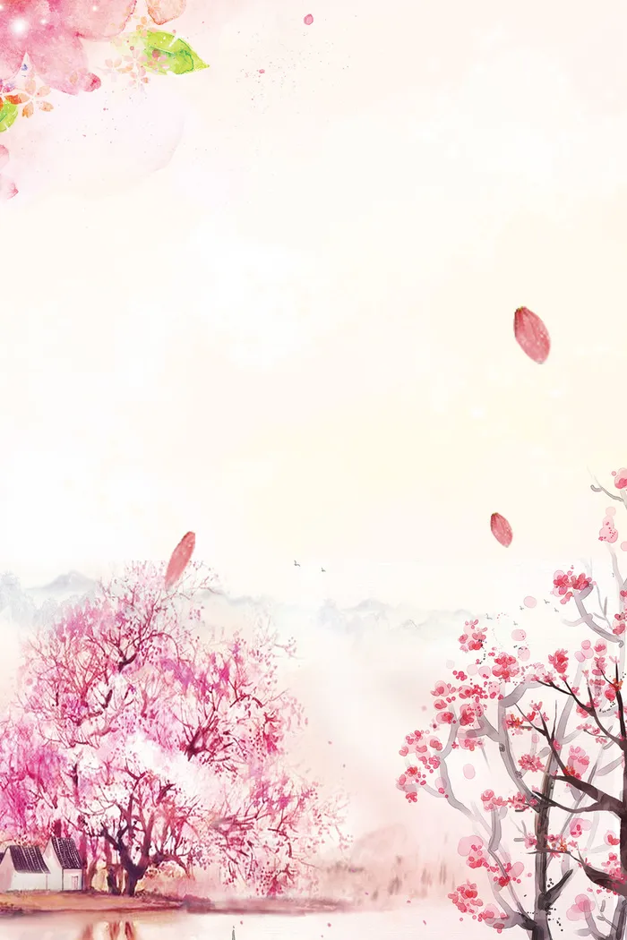 粉色唯美古风春季上新桃花踏青背景高清