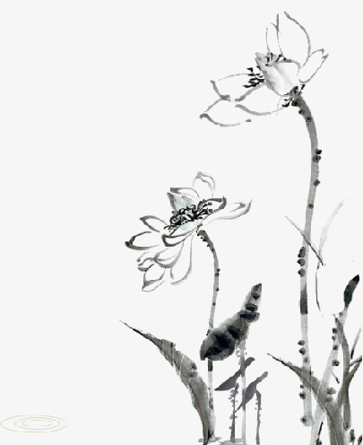 水墨系列山水画之荷花免抠