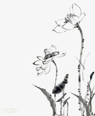 水墨系列山水画之荷花免抠