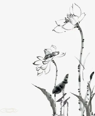 水墨系列山水画之荷花免抠