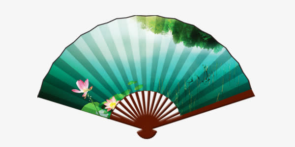 绿色风景扇子免抠