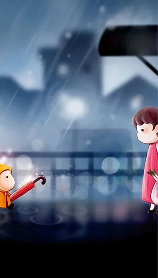 卡通女孩雨天平面广告高清