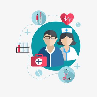 蓝色卡通医生护士标签免抠