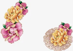 中秋节粉黄色牡丹花免抠