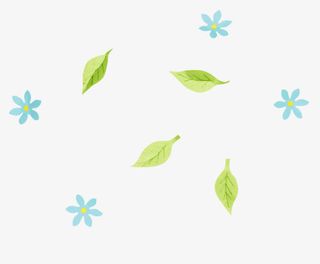 漂浮的蓝色花朵和绿叶免抠