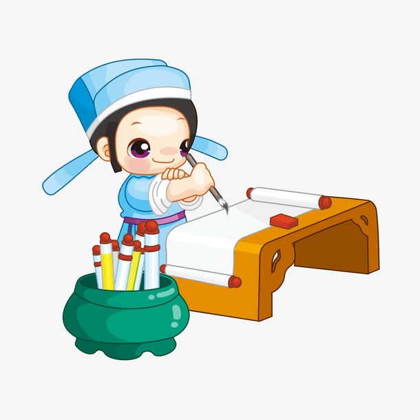 正在作画的卡通古代小人免抠