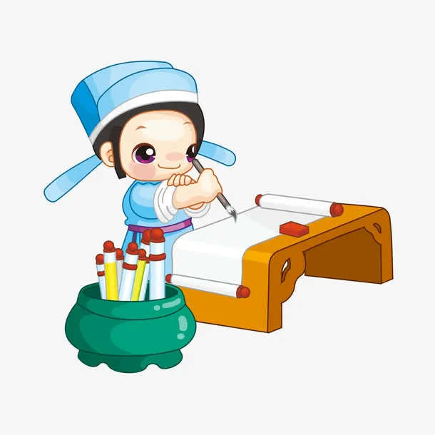 正在作画的卡通古代小人免抠