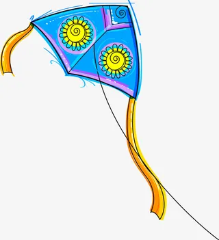 蓝色水彩花朵风筝免抠