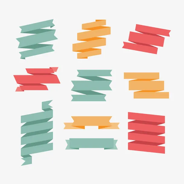彩色丝带条幅矢量图免抠