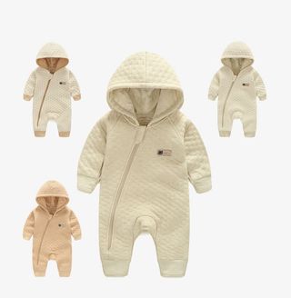 加厚拉链婴儿彩棉连体衣免抠