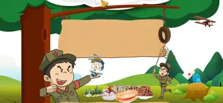 春天吃货节卡通童趣树林棕色banner高清