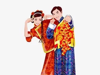 放鞭炮中式婚纱免抠