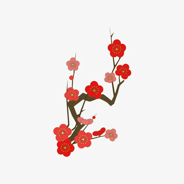 树枝上的梅花装饰免抠