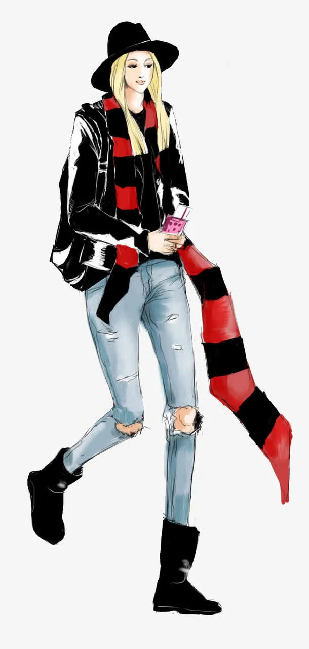 简约时尚女装插画设计免抠