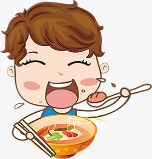 卡通吃面的男孩免抠